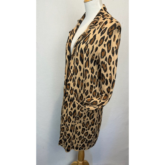 Chico's Leopard Print Long Cardigan Sweater Duster Pockets Front Knit Sz 0 Small - Picture 10 of 11